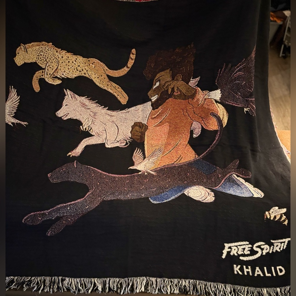 Free Spirit Khalid Black Tapestry Throw Blanket 59”x52”